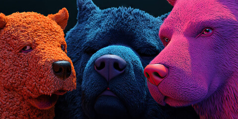 Poster - Three Stylized Canine Heads in Vibrant Colors