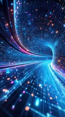 Aufkleber - Abstract digital tunnel with glowing dots and lines futuristic technology background concept for data transfer and network connection