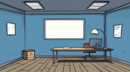 Poster - Empty office, desk, computer, presentation, documents, background, work, illustration