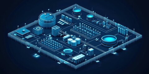 Poster - Detailed layout of a modern industrial facility showcasing advanced technology in a digital representation