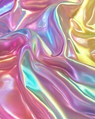 Poster - Iridescent fabric with flowing waves and vibrant pastel colors creating a dreamy and luxurious texture for design and backgrounds