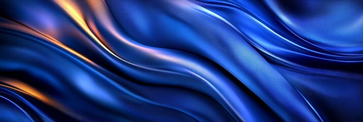 Poster - Dynamic Curves of Flowing Blue Fabric, Abstract Art with Luxurious Drapes, Wavy Background Design