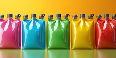 Poster - Colorful containers arranged in a row showcasing vibrant hues against a bright background