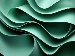 Poster - Abstract Serene Green Fabric Waves Gentle Curves and Soft Shadows Elegant Textile Design for Backgrounds and Wallpapers
