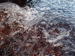 Poster - ice texture with cracks, bubbles and frozen leaves for computer graphics, texturing, compositing or 