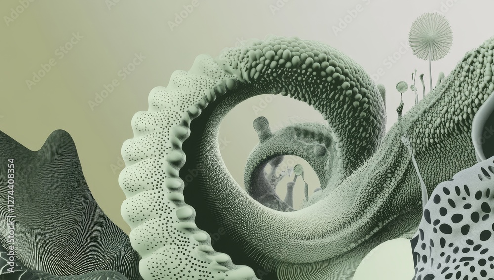 Surreal digital art of abstract cell structures with geometric shapes ...