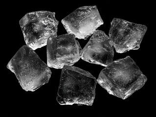 Poster - Translucent ice cubes on a stark black background creating a refreshing and cool visual experience