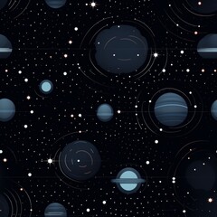 Fototapete - Seamless geometric pattern of satellites orbiting earth in minimalist monochrome space design