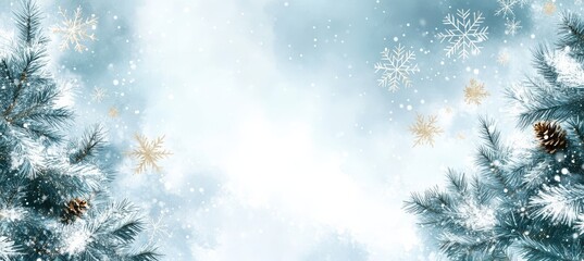 Canvas Print - Hand-Drawn Snowflakes with Golden Stars on Pastel Background