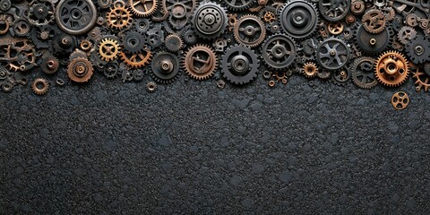 Poster - Rustic gears display around a dark textured surface in an industrial setting showcasing intricate machinery details