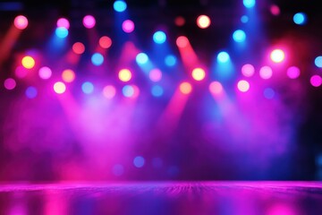Poster - Vibrant stage lights in a hazy atmosphere create an energetic and captivating visual for entertainment event production and artistic performance