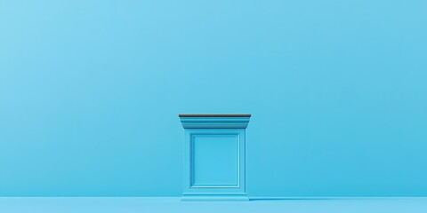 Poster - Minimalist display pedestal in a blue setting designed for art exhibition purposes in a modern gallery