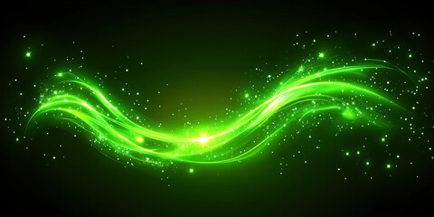 Poster - Vibrant green wave of light with sparkling particles creates a mesmerizing abstract background