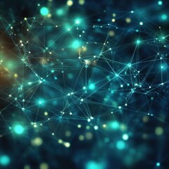 Poster - Abstract Network of Interconnected Nodes and Lines in a Dynamic Blue and Yellow Hues Background