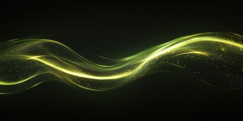 Poster - Dynamic green waves create a mesmerizing visual effect with glowing particles in a dark space