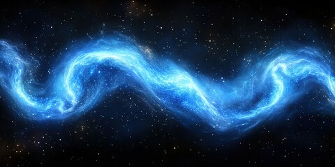 Poster - Swirling blue galaxy with sparkling stars, showcasing cosmic beauty in a dark expanse of space