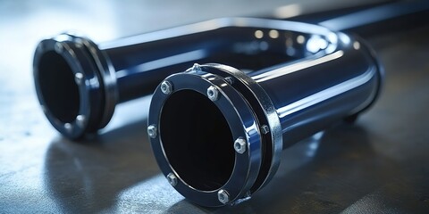 Poster - High-quality industrial pipes resting on a workshop floor showcasing precision engineering and design