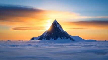 Wall Mural - Majestic Sharp Silhouette of a Lone Mountain Peak at Sunset