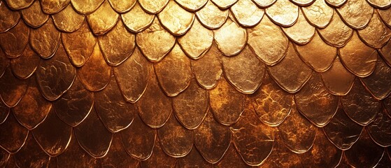 Poster - Gleaming Golden Scales Pattern Background Texture Close Up Capturing the Intricate Details and Metallic Luster in a Warm Light