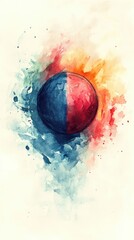 Aufkleber - Watercolor Sphere in Blue and Red Tones Artistic Splashes on White Background Creative Abstract Design