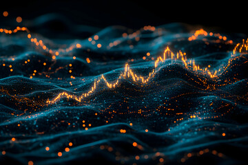Poster - Abstract data visualization, stock market trends, dark background