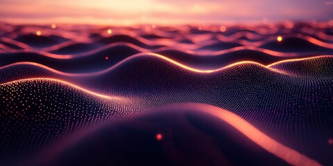 Poster - Dynamic wave patterns illuminated in vibrant colors during sunset reflections on an abstract surface