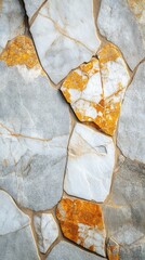 Poster - Captivating stone wall texture featuring a harmonious blend of gray white and gold hues in a close up shot