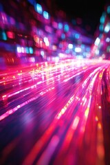 Poster - Abstract Cityscape Motion Blur with Vibrant Pink and Blue Lights Creating a Dynamic and Energetic Mood
