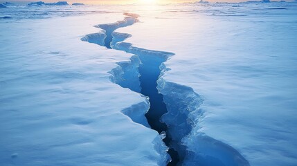 Canvas Print - Evening Light Illuminating Cracks in the Snowy Landscape