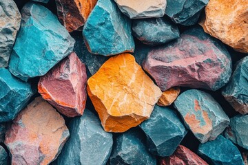 Poster - Colorful Rock Pile Texture Close Up Captivating Geological Formation Displaying a Variety of Shades and Tones Stone Arrangement