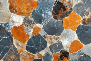 Poster - Captivating stone wall texture with vibrant orange and gray hues showcasing natural patterns and rustic charm for architectural design