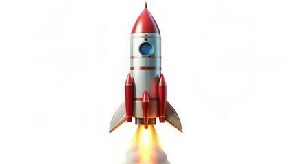 Poster - Retro Rocket Launch on White Background