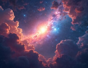 Aufkleber - Illustration of galactic space elements with nebula cosmic sky. Cosmos with clouds, stars, outer space. Mystical deep dust night with magic dark field. Alien light heaven stellar bright graphic
