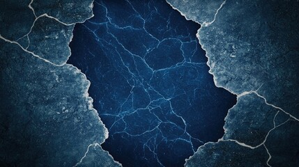 Poster - Abstract Blue Cracked Surface Reveals Inner Depth