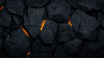Poster - Dark Cracked Rocks Glowing With Orange Light