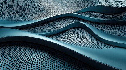 Poster - Abstract Teal Metal Waves Perforated Design