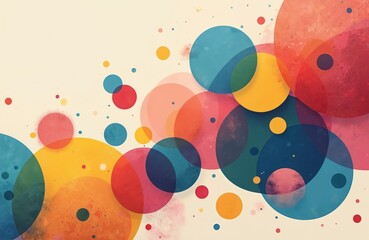 Aufkleber - Abstract modern art background with array of colorful circles, spots in vibrant hues pink, blue, yellow, red, green, purple. Decorative illustration with light pattern, bright colors, rainbow shapes,