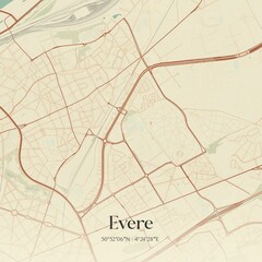 Vintage map of Evere, Belgium.