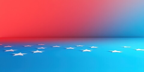 Poster - Colorful star patterns on a vibrant red and blue background create a festive atmosphere for celebration or design
