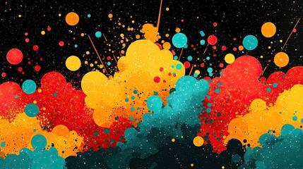 Poster - abstract colorful splashes exploding across dark background