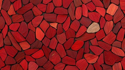 Poster - Red Wooden Stone Mosaic Pattern Background