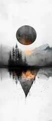 Wall Mural - Serene mountain lake reflection abstract art