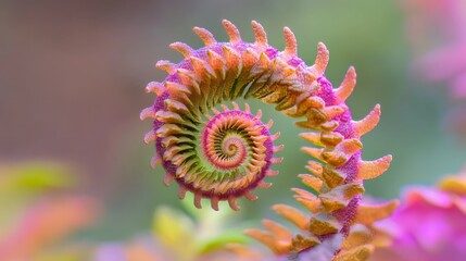 Wall Mural - Vibrant Close Up of Rare Nature Spiral Fern in Soft Colors