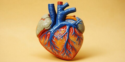 Poster - Colorful anatomical model of a human heart displayed on a neutral background highlighting its intricate details and structures