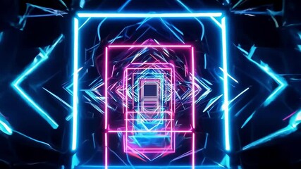 Fototapete - The vivid colors of a neon tunnel illuminate the surroundings, creating an enchanting atmosphere. Lights pulse and shift, inviting exploration and captivating attention with their brilliance.