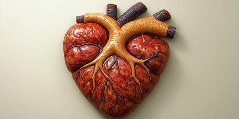 Poster - Heart sculpture displayed on a wall, showcasing intricate details and realistic textures in an artistic approach