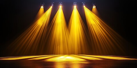 Poster - Yellow spotlight beams create a dramatic atmosphere on a stage for a performance or event