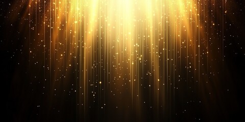 Poster - Golden light beams create an enchanting atmosphere in a dark setting filled with shimmering particles
