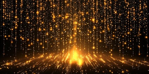 Poster - Golden light display creates a stunning visual effect with falling particles illuminating the ground in an enchanting atmosphere