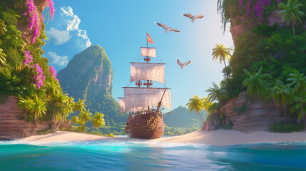 Wall Mural - a brigantine with scarlet sails proudly walks alon_010